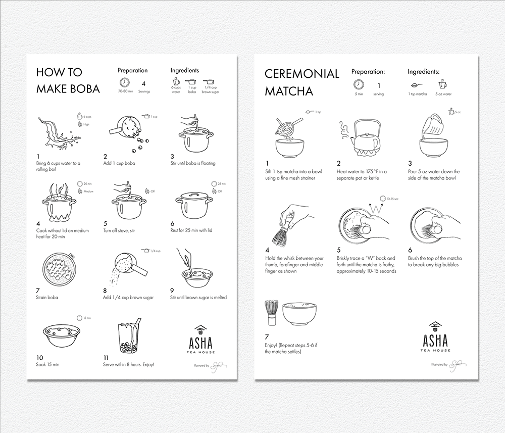 Client work for Asha Tea House.